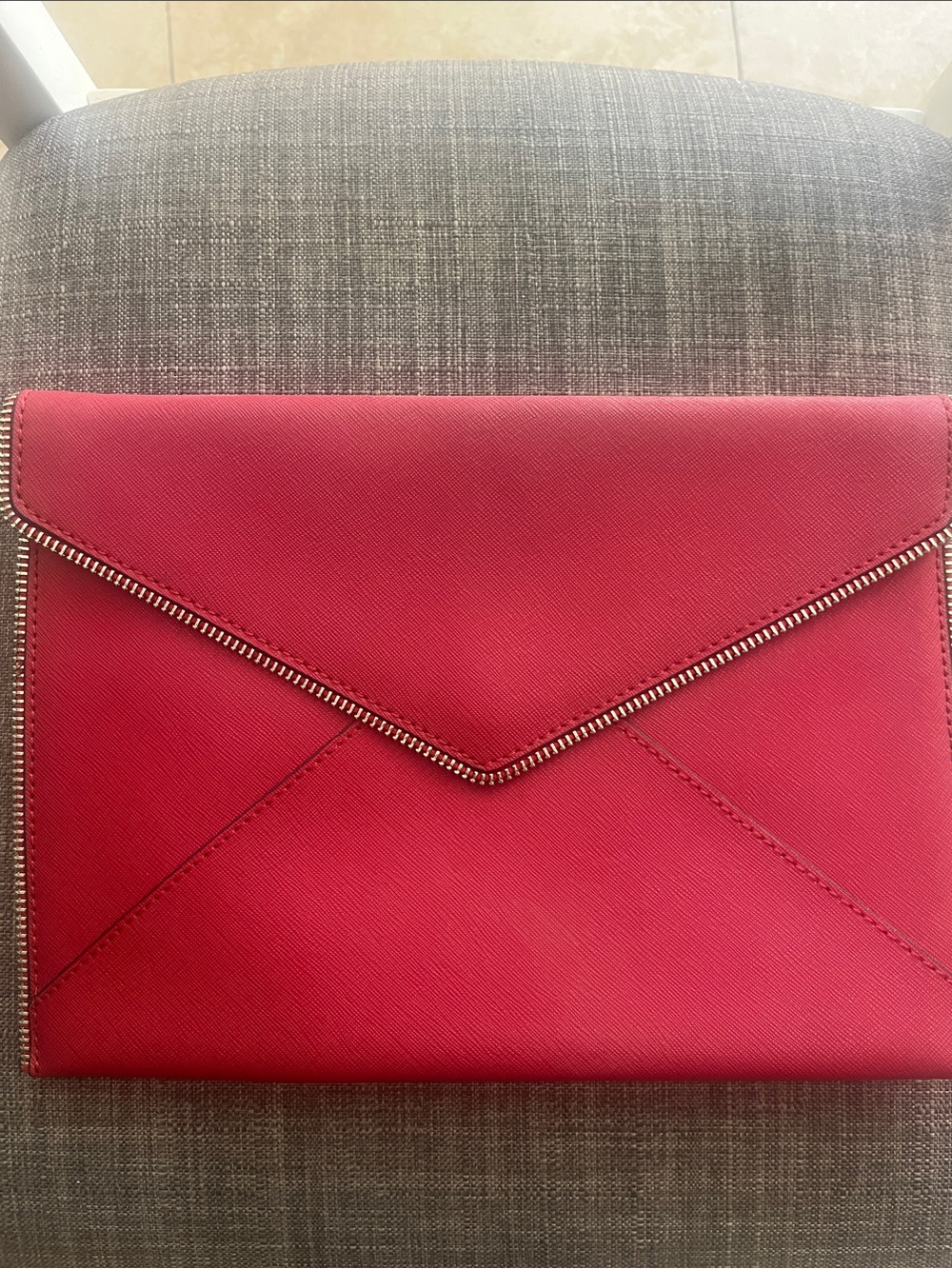 Red Envelope Clutch with zipper trim
